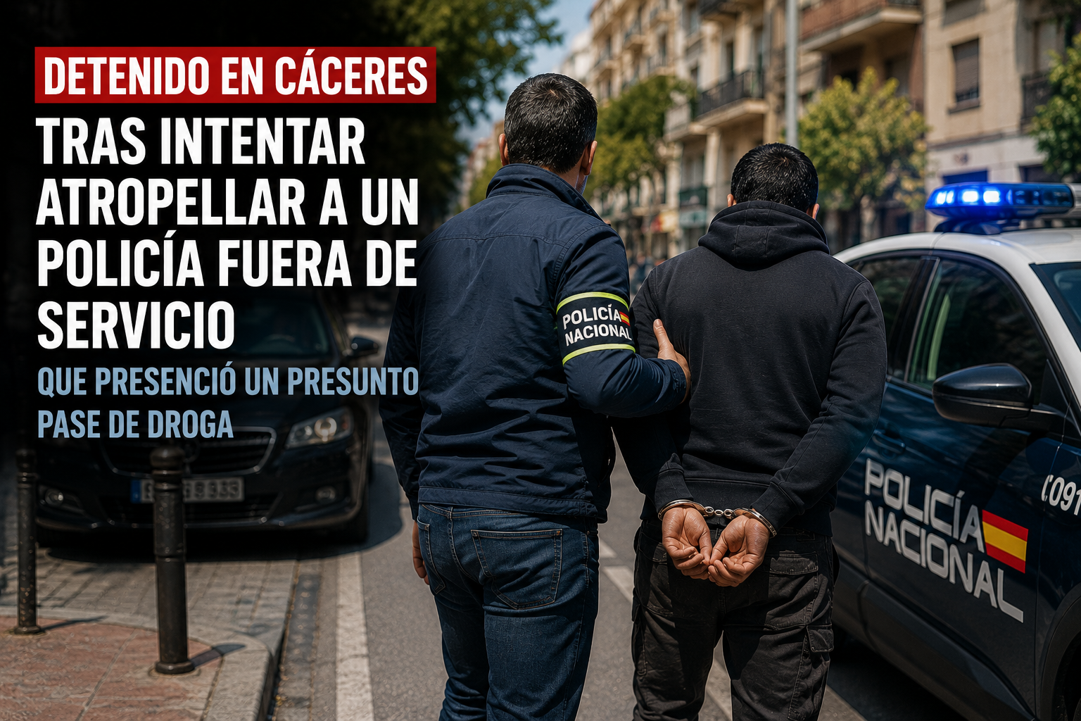 Detenido en Cáceres tras intentar atropellar a un policía fuera de servicio que presenció un presunto pase de droga