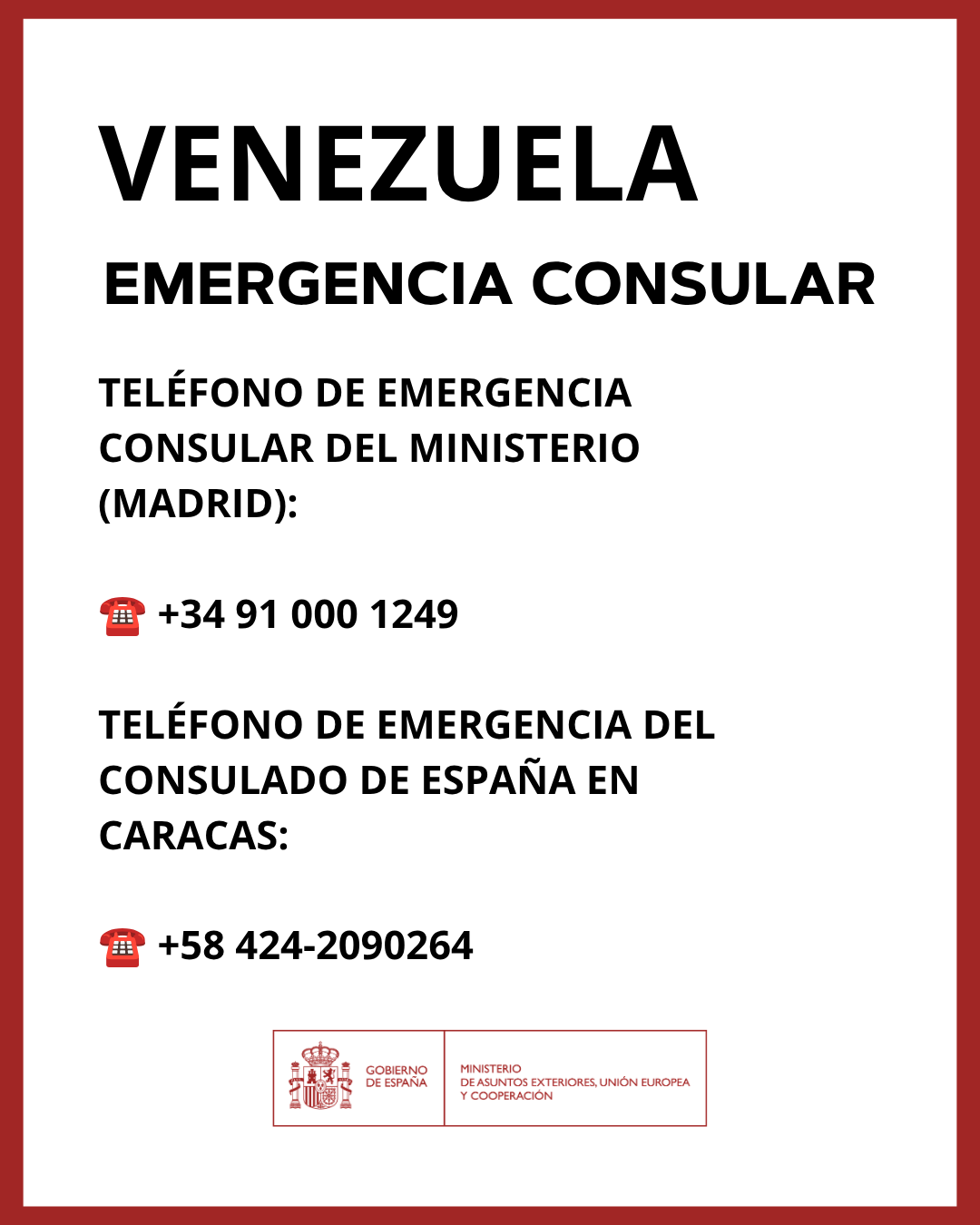 Exteriores recuerda los canales de asistencia para españoles en Venezuela
