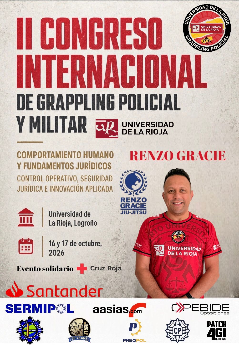 Renzo Gracie, leyenda del jiu-jitsu brasileño y colaborador del FBI en Quantico, será el padrino del Grappling Policial y Militar de la Universidad de La Rioja