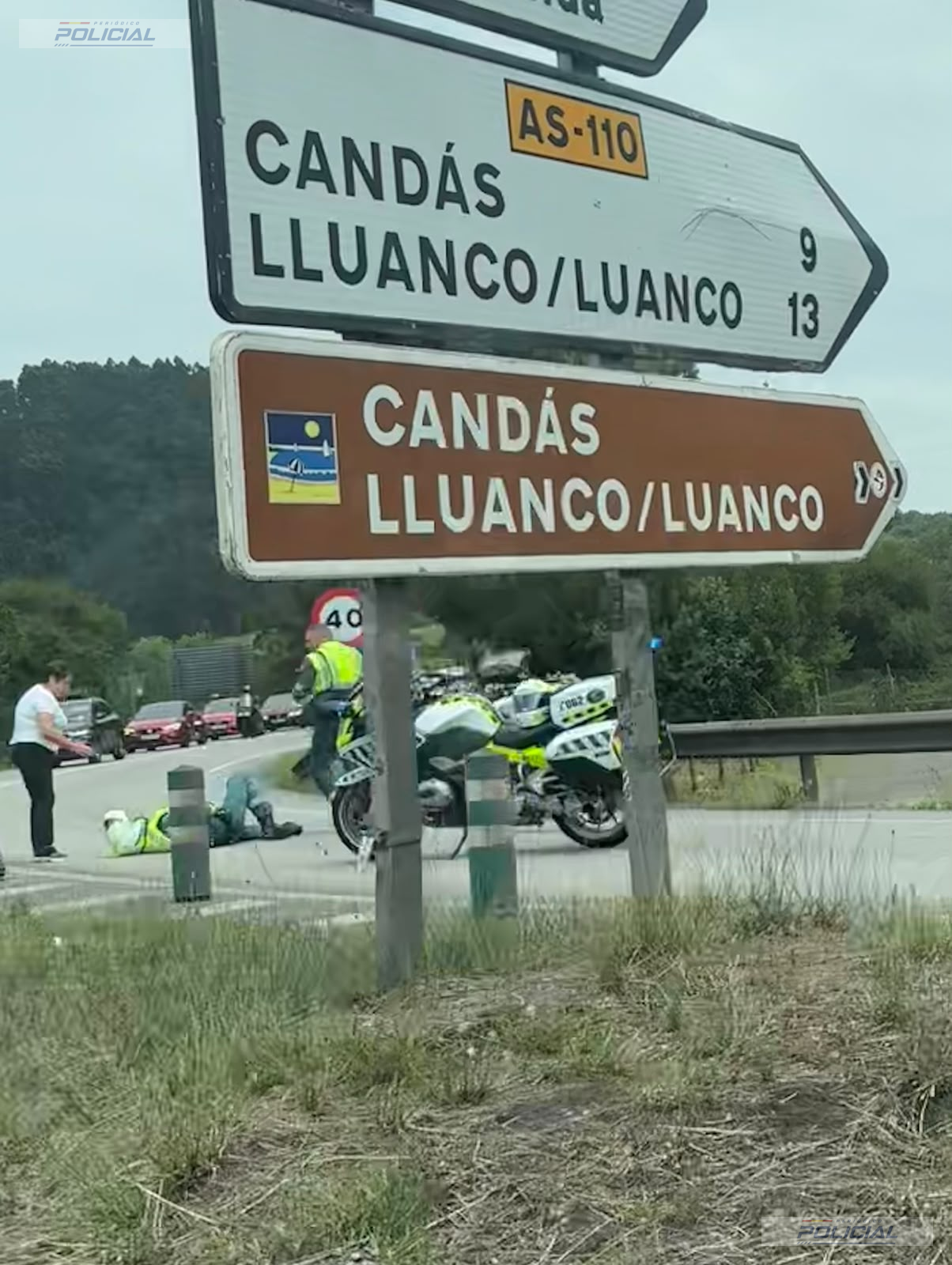 Un guardia civil de Tráfico resulta herido tras sufrir una caída de moto, presuntamente provocada por gasóleo en la calzada en Asturias