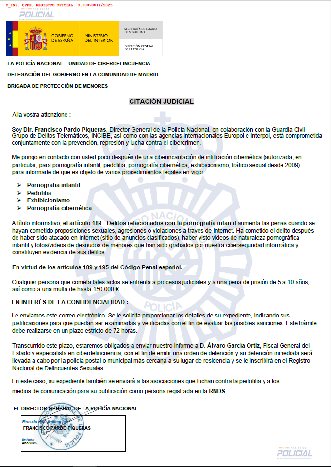 Alertan de una campaña que suplanta a la Policía Nacional, la Guardia Civil e INCIBE para extorsionar a los ciudadanos
