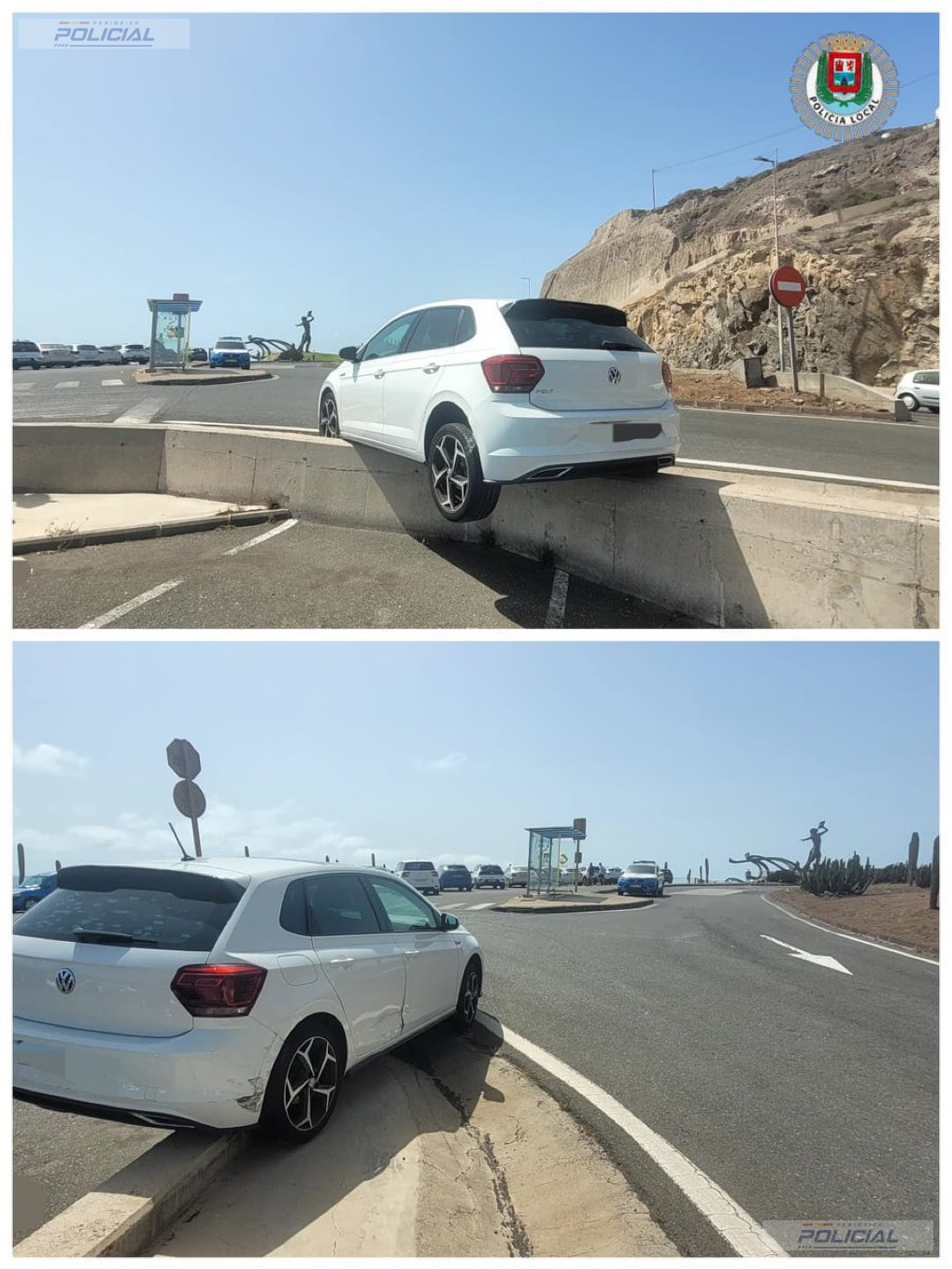 Un vehículo sin freno de mano se desplaza solo, golpea a otro coche y queda a pocos metros de la GC-1