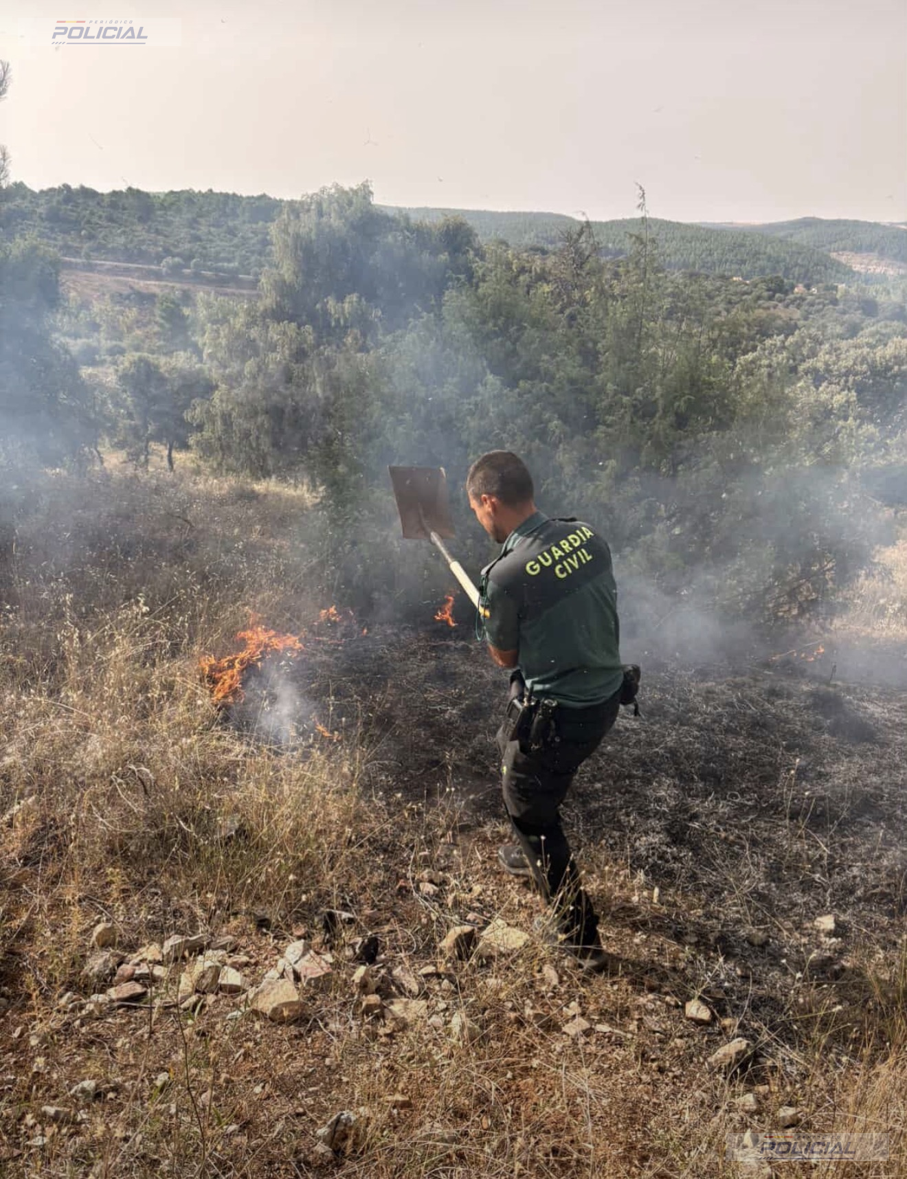 Una patrulla de la Guardia Civil evita que un conato de incendio se propague en La Mierla