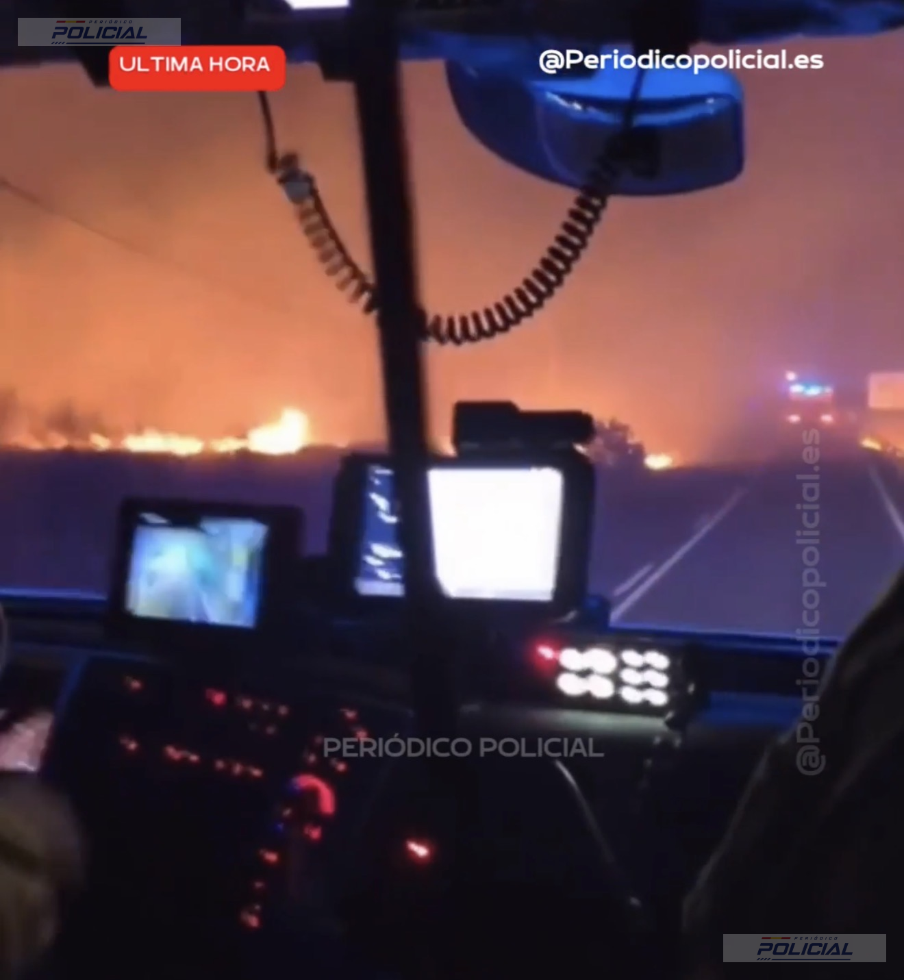 Un convoy de Bomberos Forestales de Castilla-La Mancha se desplaza a la zona más activa del incendio de Sierra Oeste