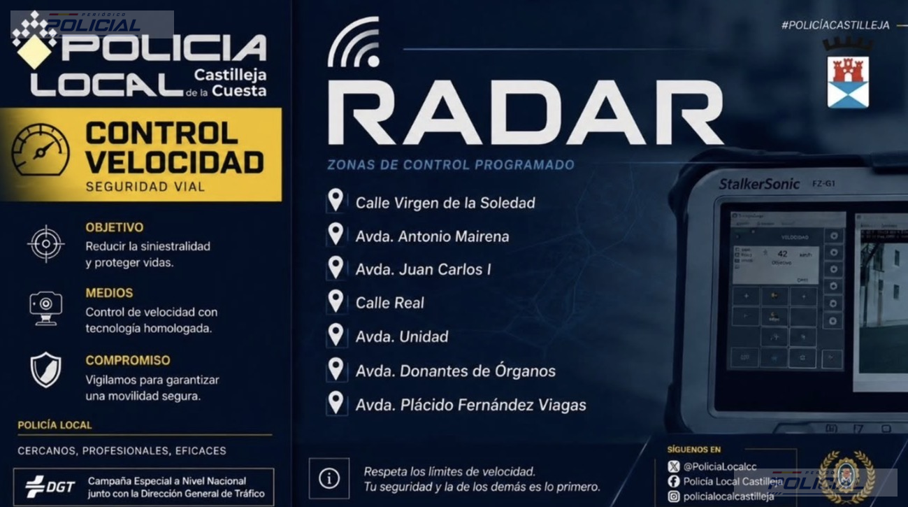 La Policía Local de Castilleja de la Cuesta intensifica los controles de velocidad durante esta semana