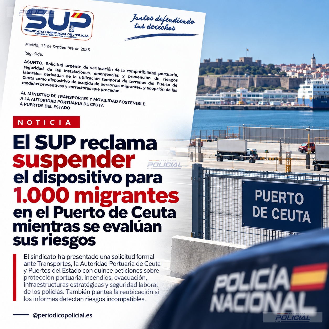El SUP reclama suspender el dispositivo para 1.000 migrantes en el Puerto de Ceuta mientras se evalúan sus riesgos