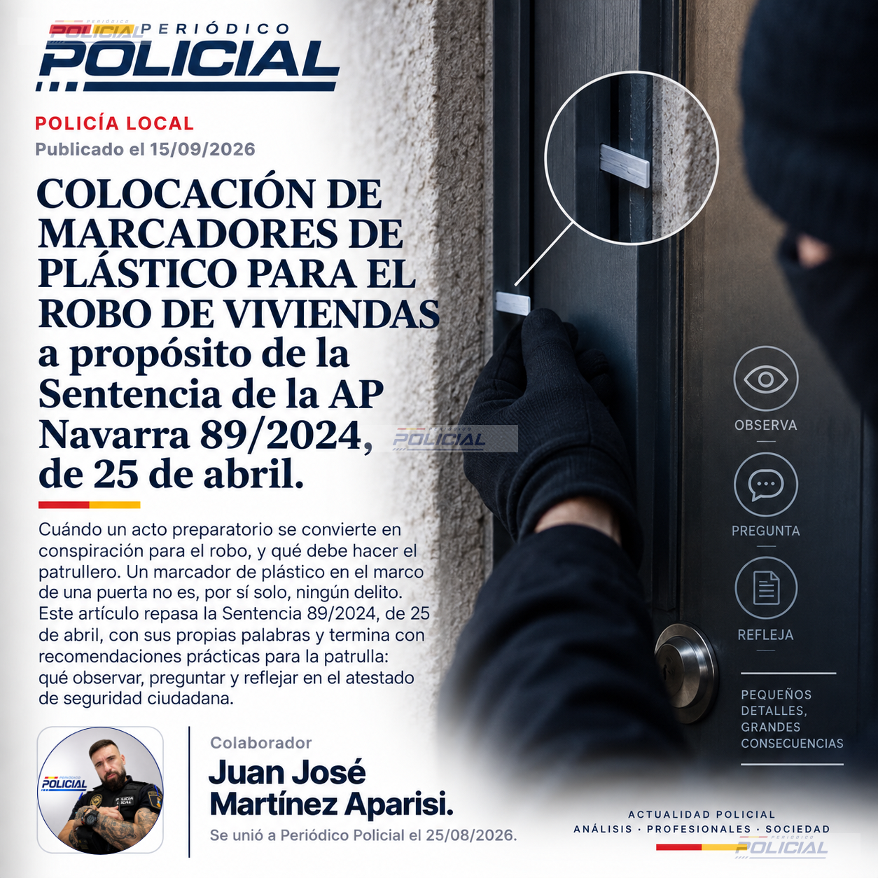 COLOCACIÓN DE MARCARDORES DE PLÁSTICO PARA EL ROBO DE VIVIENDAS A propósito de la Sentencia de la AP Navarra 89/2024, de 25 de abril.