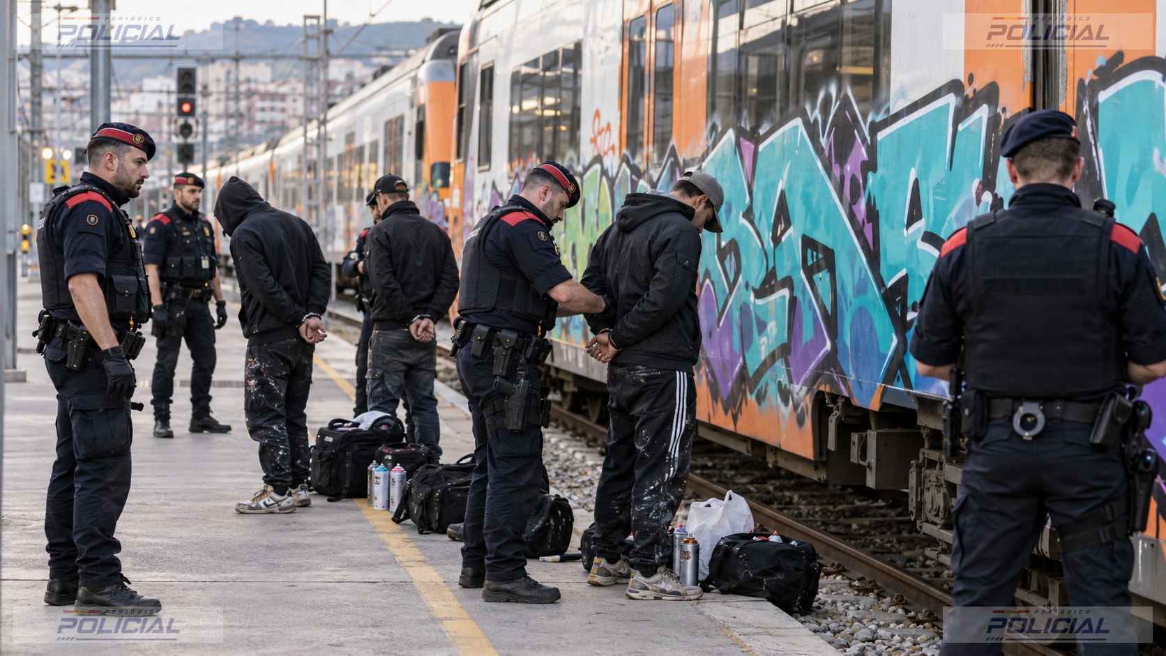 Los Mossos d’Esquadra detienen a nueve personas y esclarecen 53 delitos de daños por grafitis en la red ferroviaria catalana