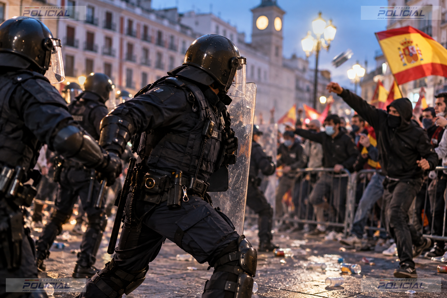 Un policía resulta herido durante los incidentes en Madrid: la primera línea de una profesión expuesta al riesgo