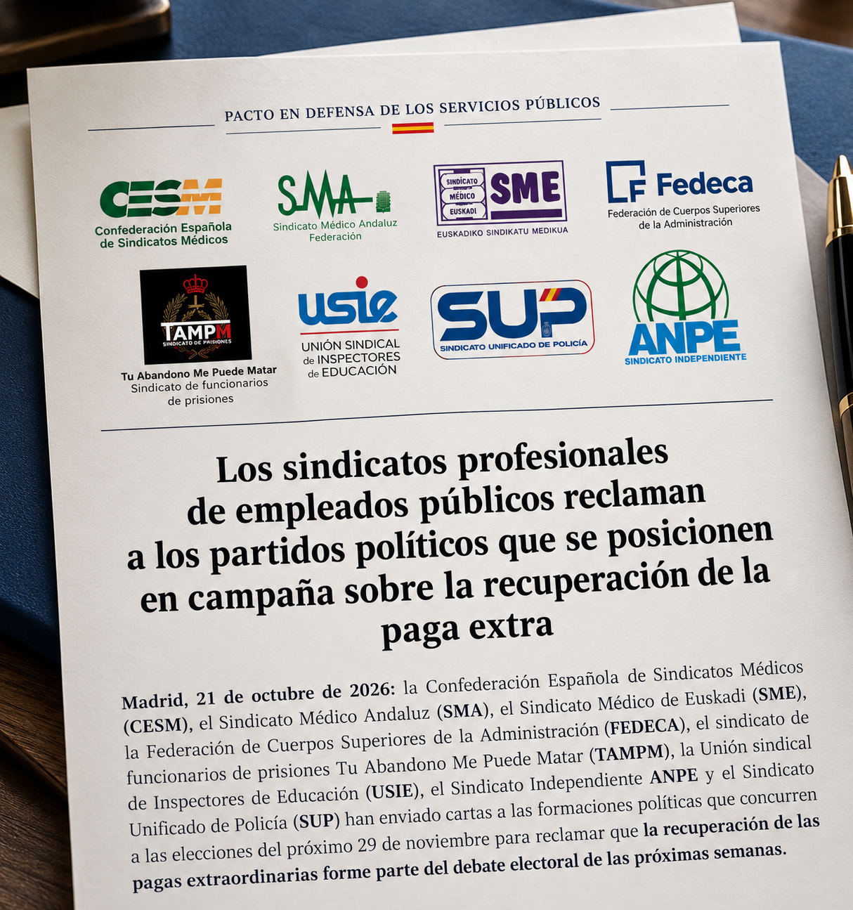 Ocho sindicatos reclaman a los partidos políticos recuperar íntegramente las pagas extraordinarias de los empleados públicos