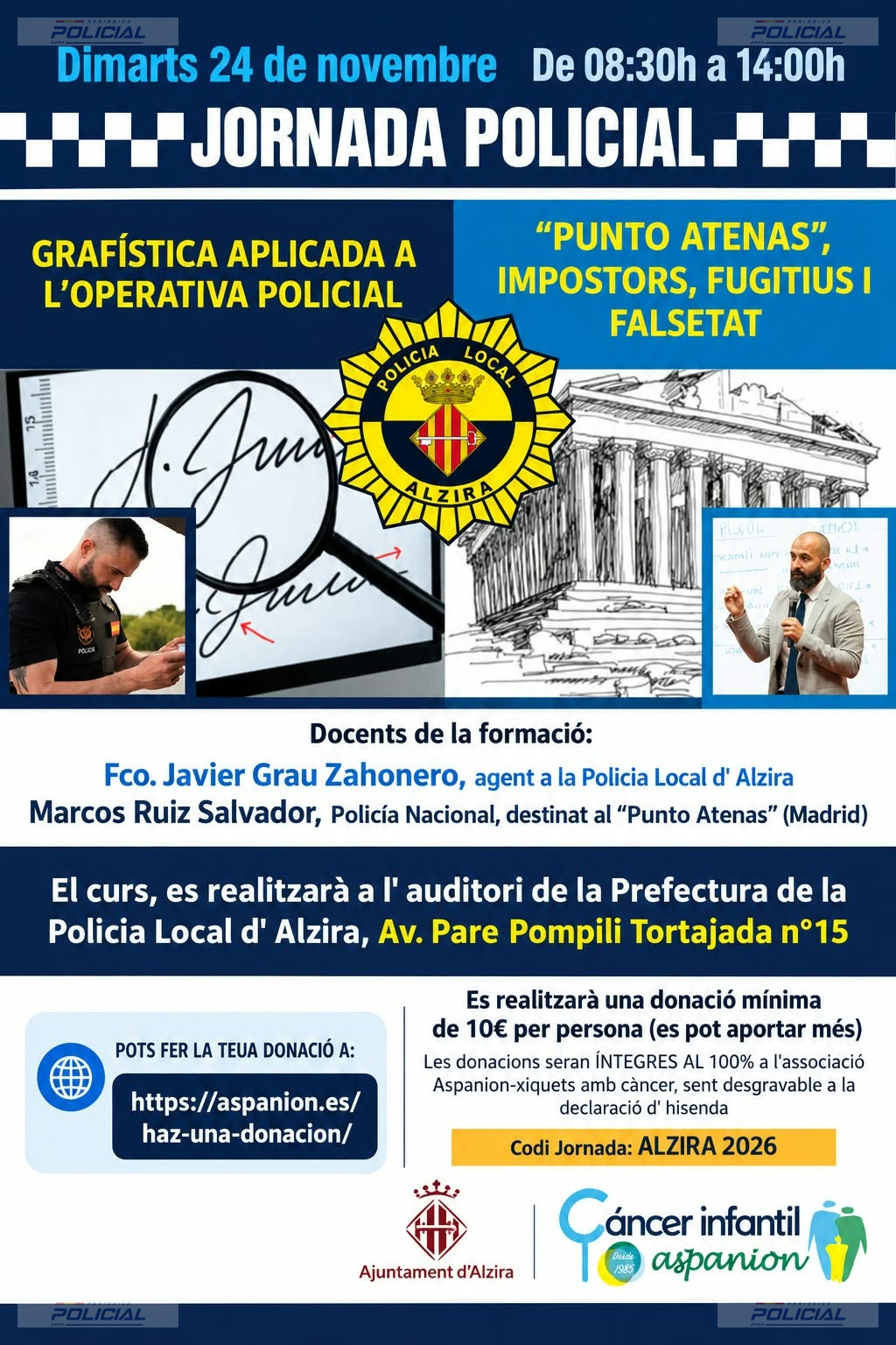 La Policía Local de Alzira organiza una jornada solidaria de formación policial a beneficio de menores con cáncer