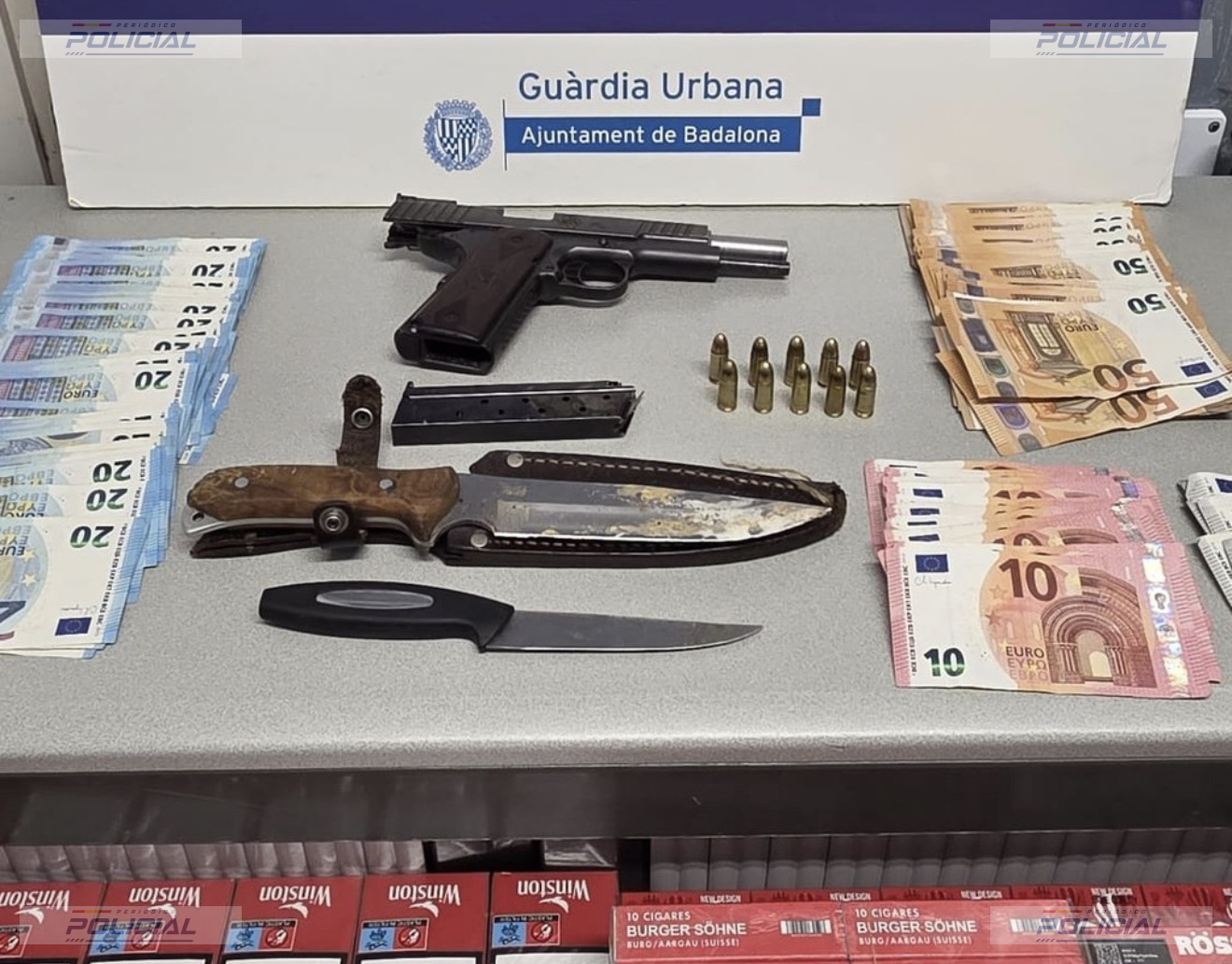 La Guardia Urbana de Badalona detiene a un hombre con una pistola sin licencia e interviene 634 cartones de tabaco valorados en 40.000 euros