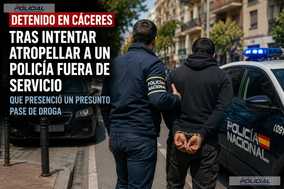 Detenido en Cáceres tras intentar atropellar a un policía fuera de servicio que presenció un presunto pase de droga