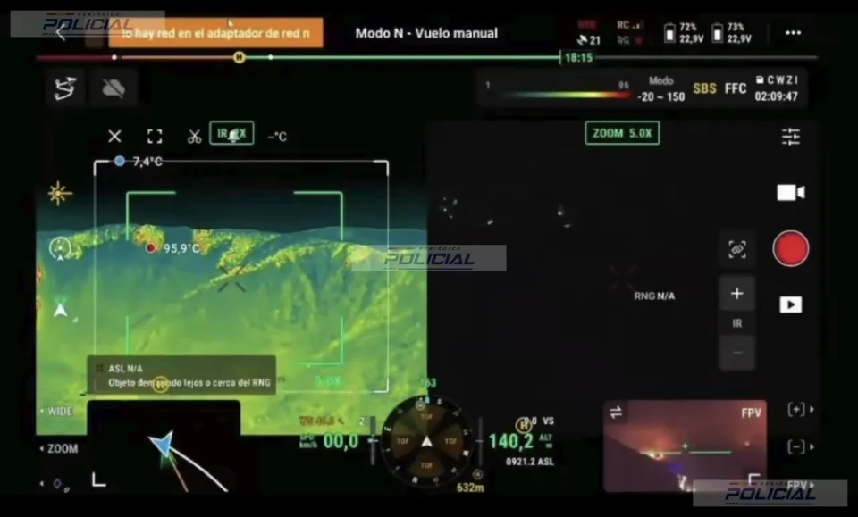 La UME utiliza drones durante la noche para monitorizar el incendio forestal de Pinofranqueado