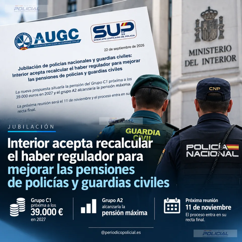 Interior plantea mejorar las pensiones de policías nacionales y guardias civiles con un nuevo cálculo del haber regulador