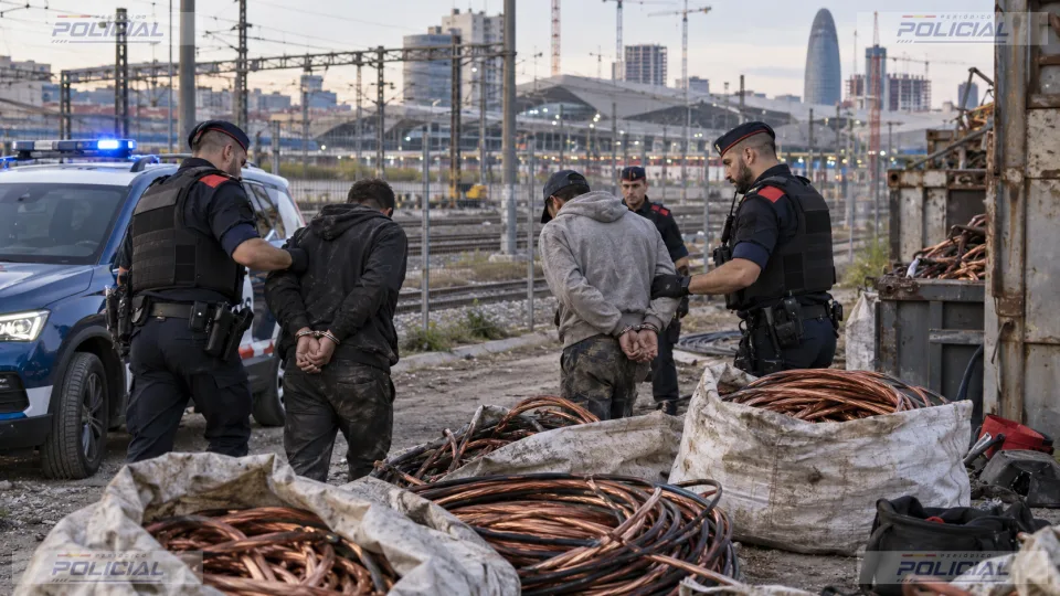 Los Mossos detienen in fraganti a dos hombres tras robar 134 kilos de cobre de las vías y venderlos minutos después